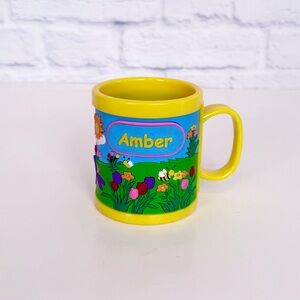 New AMBER Childs Kids My Name Flowers Personalized Mug Cup Plastic 3D John Hinde